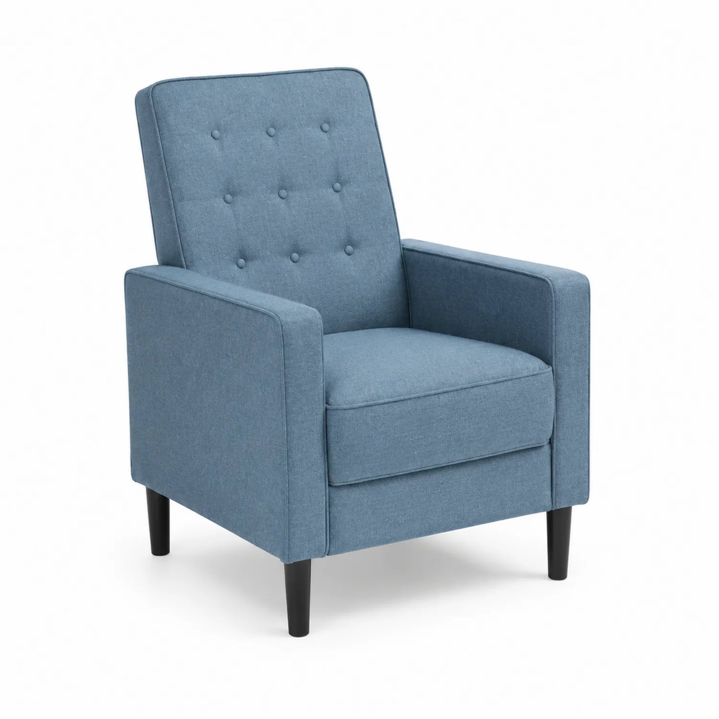 Fauteuil en tissu bleu avec pieds en bois