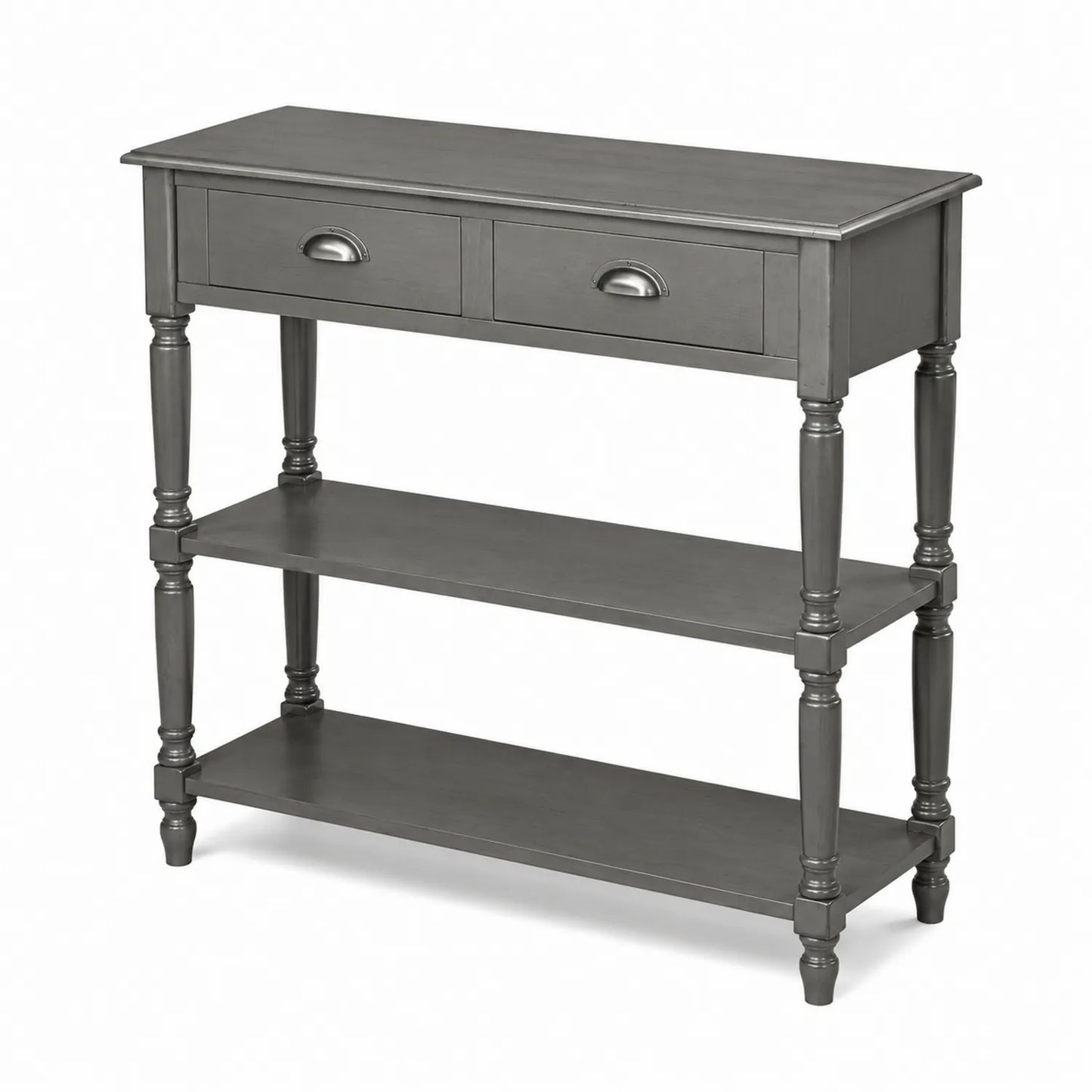 Console en bois 2 tiroirs 3 étagères Gris