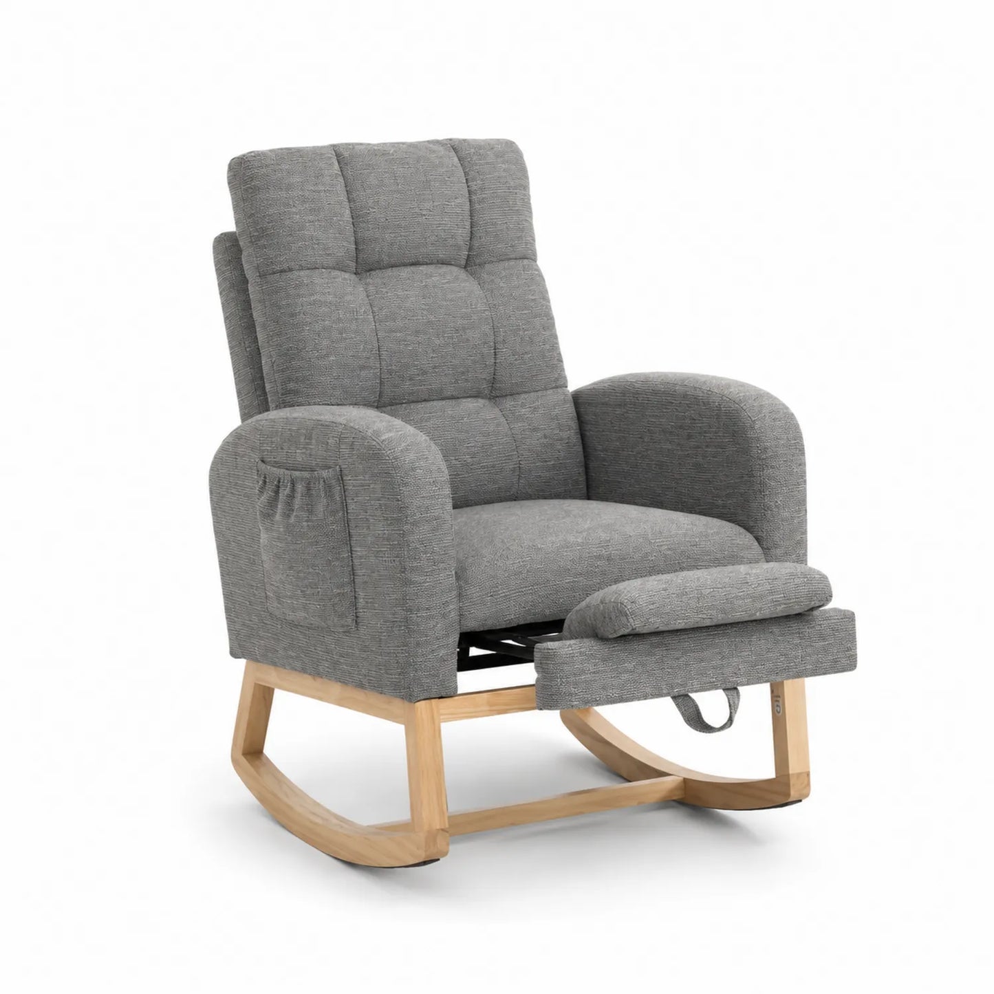 Fauteuil à bascule inclinable en tissu gris avec repose-pieds