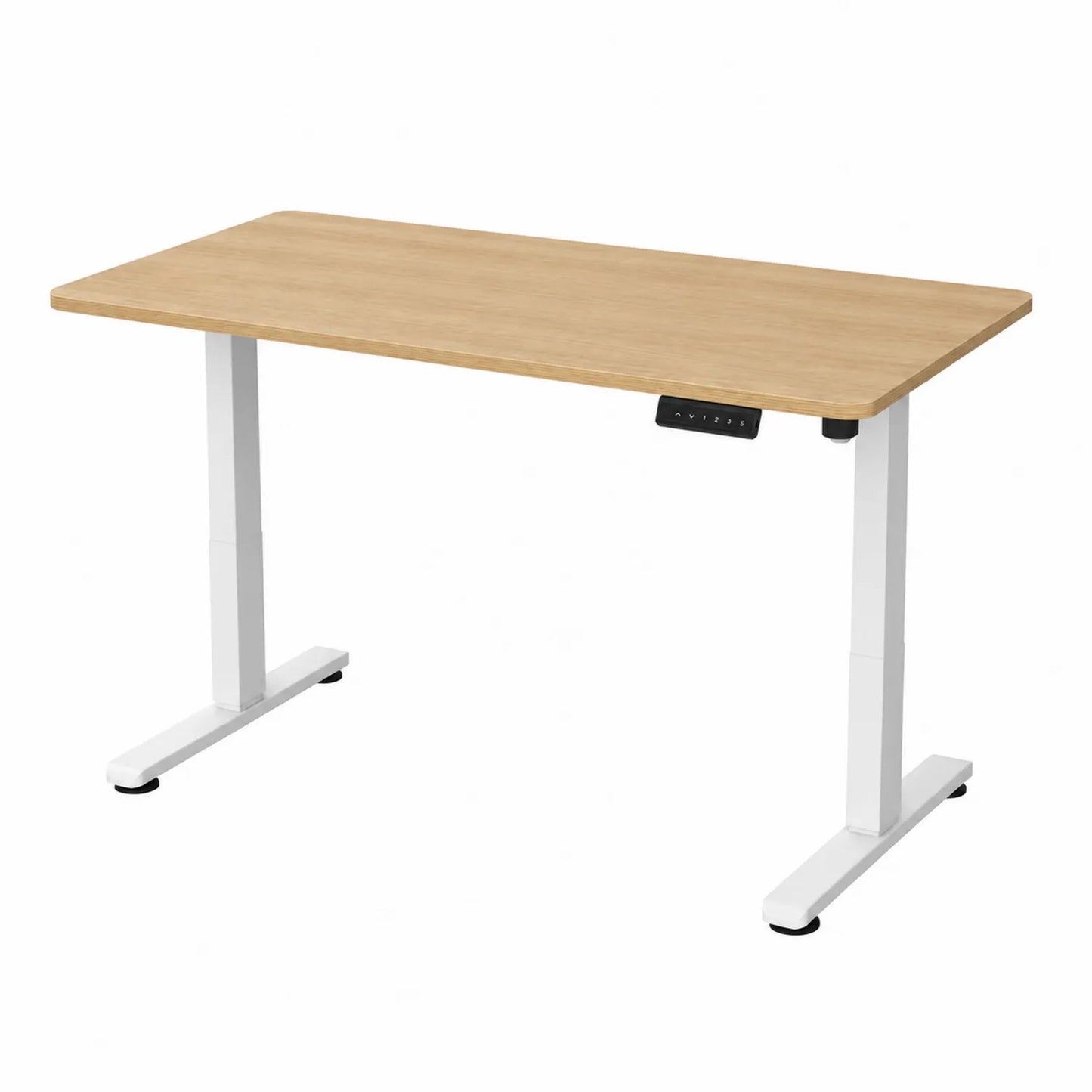 Bureau réglable en hauteur en bois MDF chêne clair et métal blanc