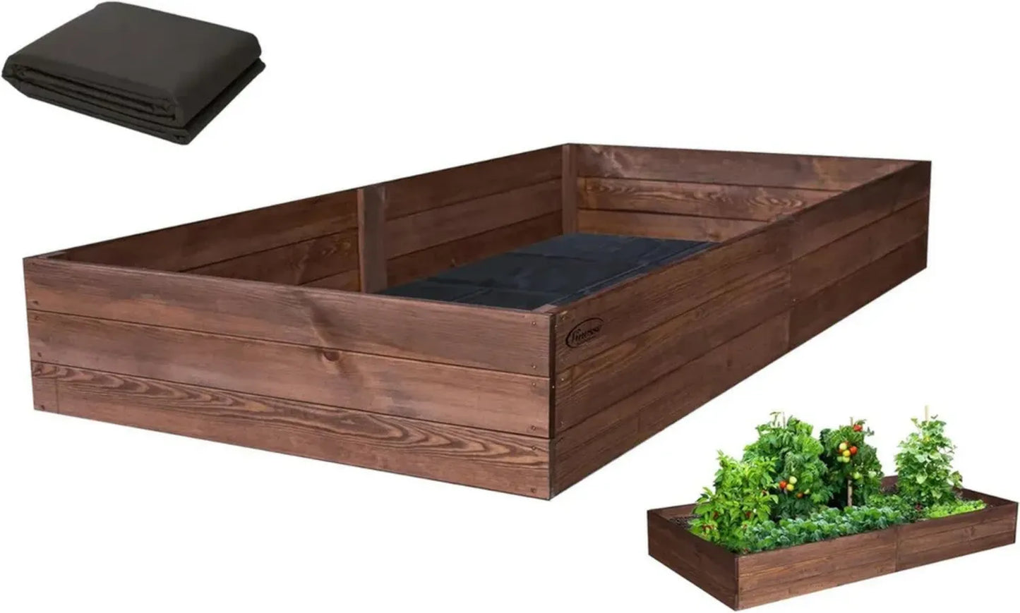 Carré Potager Extérieur en Bois Imprégné - Robuste et Facile à Monter - 240x120x27cm avec Feutre de Drainage