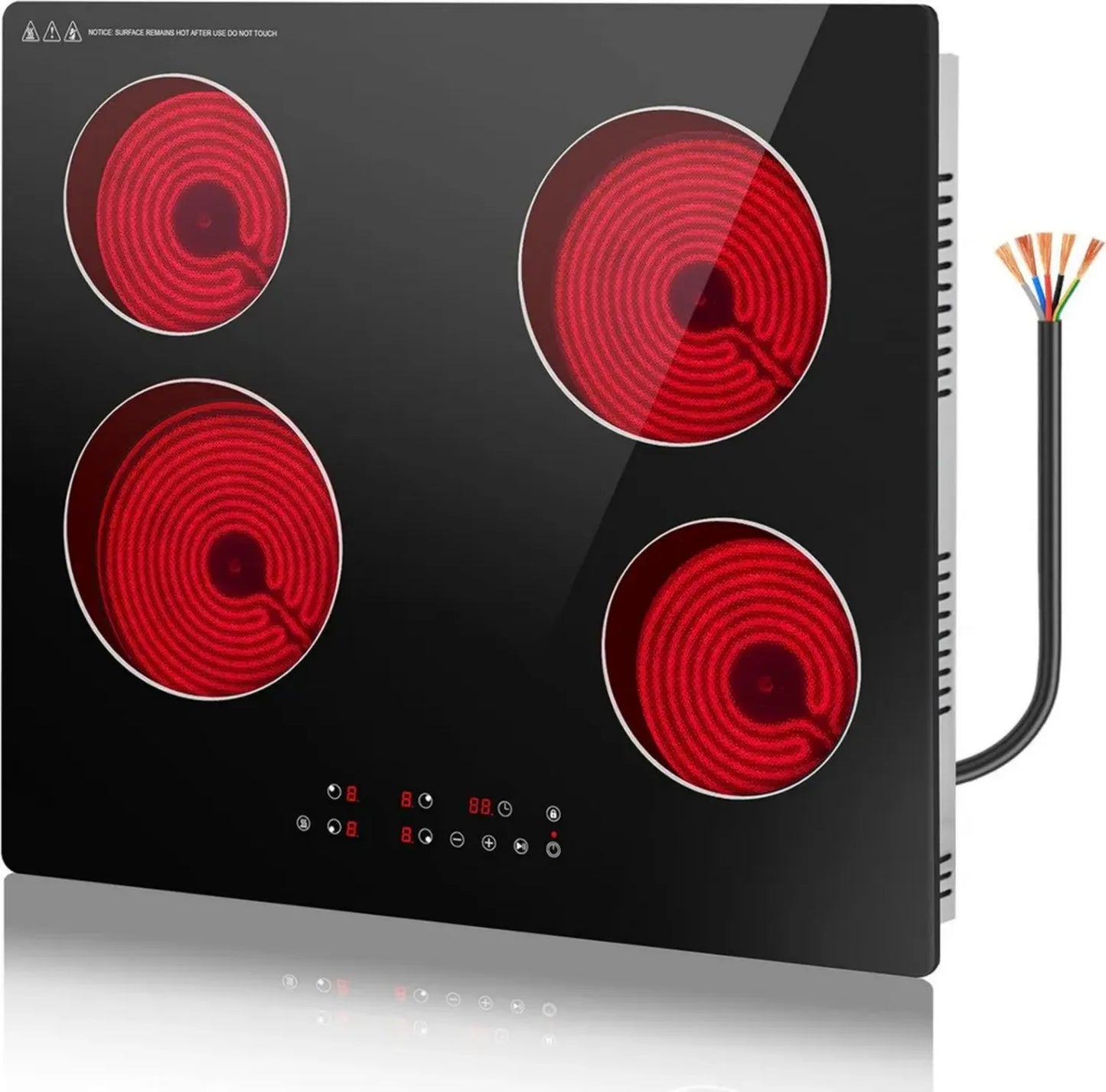 Table de Cuisson Vitrocéramique à 4 Zones, 60 cm, Commande Sensible, Puissance 6000W, Encastrable