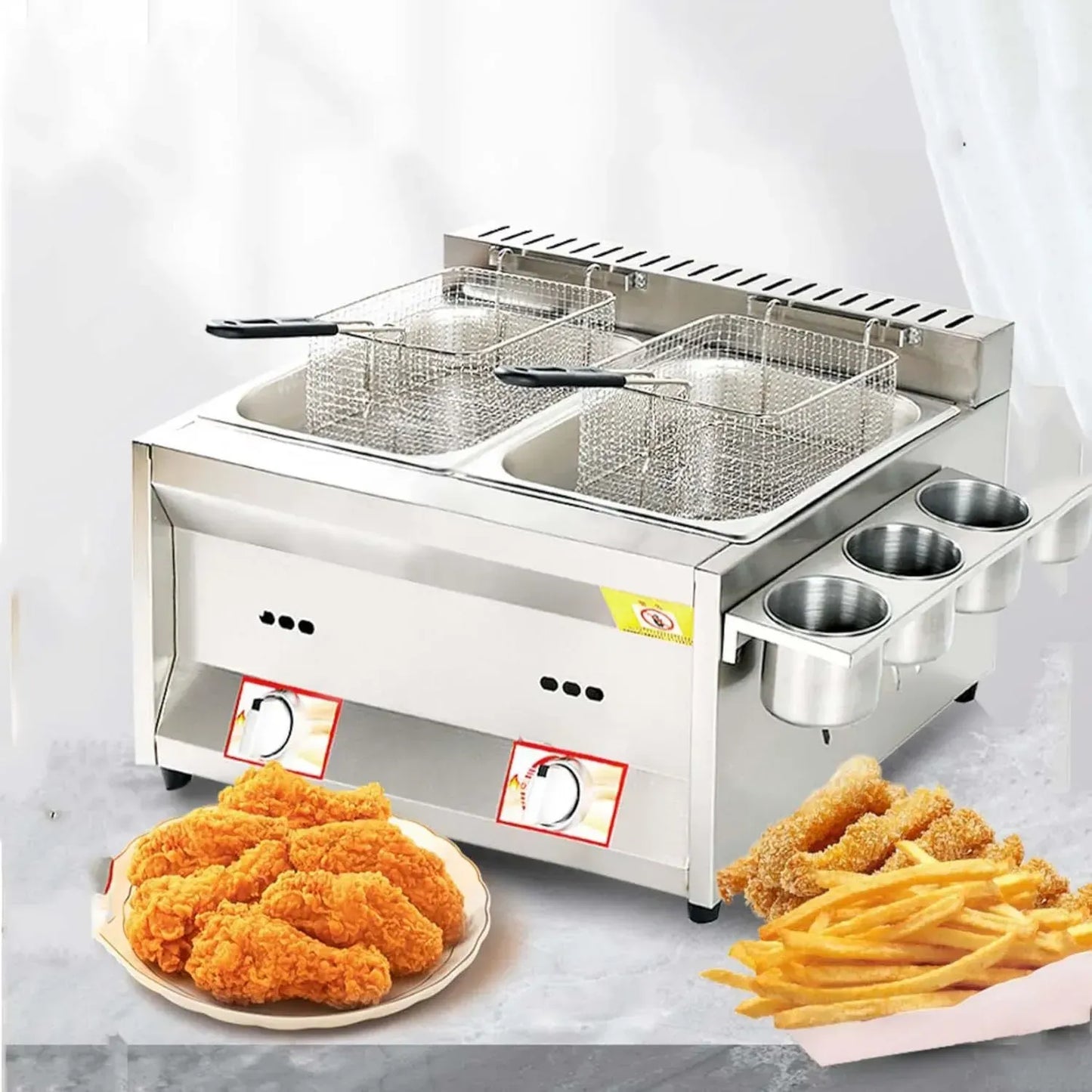 Friteuse Commerciale Double 8L + 8L en Acier Inoxydable avec Baskets et Couvercles