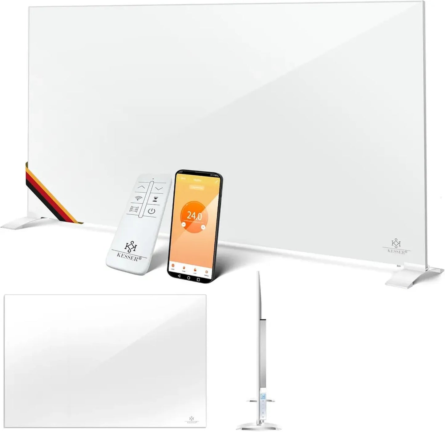 Radiateur Infrarouge KESSER® 520W - Aluminium - Économie Énergétique - Montage Au Sol et Mural - Électrique avec Détection Fenêtre Ouverte + Télécommande et Application - Blanc