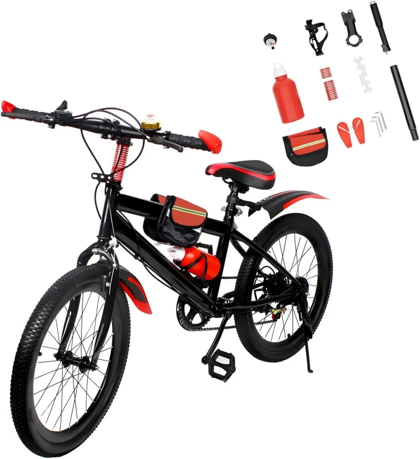 VTT 20 pouces mixte, 7 vitesses, accessoires inclus, acier au carbone, 85 kg max