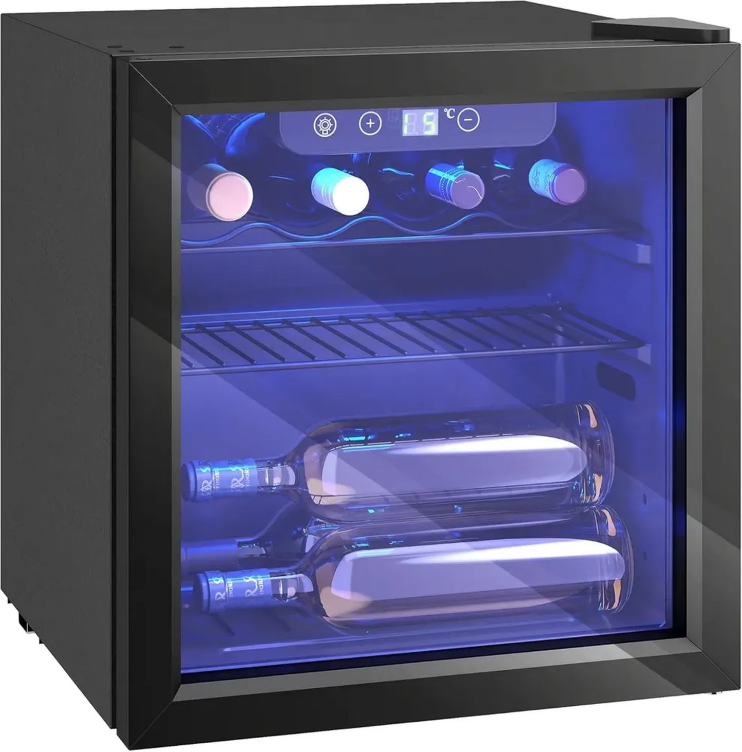 HOMCOM Cave à Vin 36L - Refroidisseur de Boissons 12 Bouteilles, Température Ajustable 4-16°C, Porte Réversible en Verre Trempé, Éclairage LED, Étagère Amovible