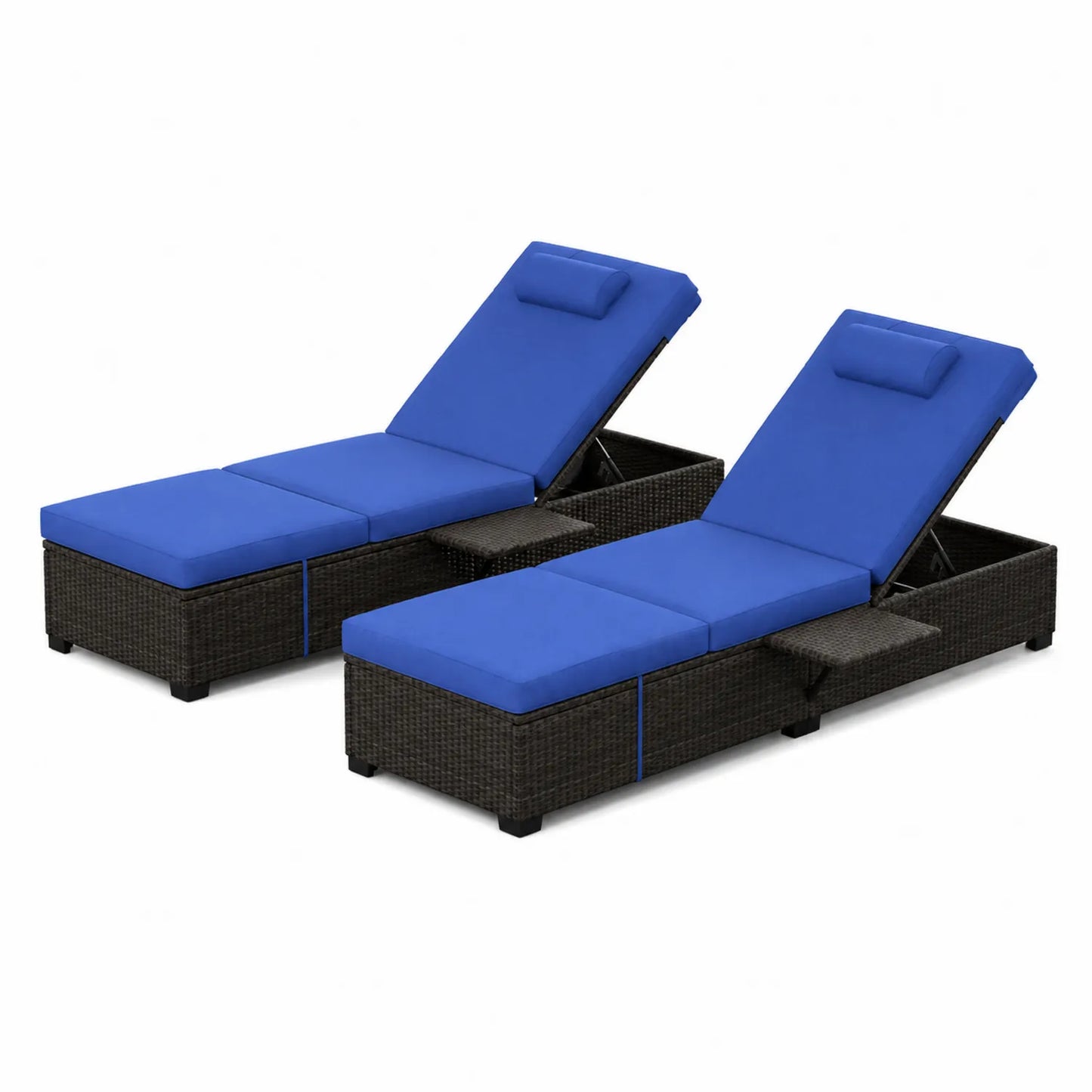 Lot de 2 chaises longues en résine tressée avec coussins réglables bleus 200 cm