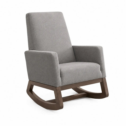 Fauteuil à bascule en polyester gris avec cadre en bois