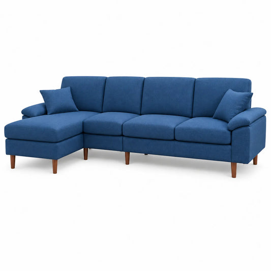 Canapé d'angle en tissu bleu avec méridienne
