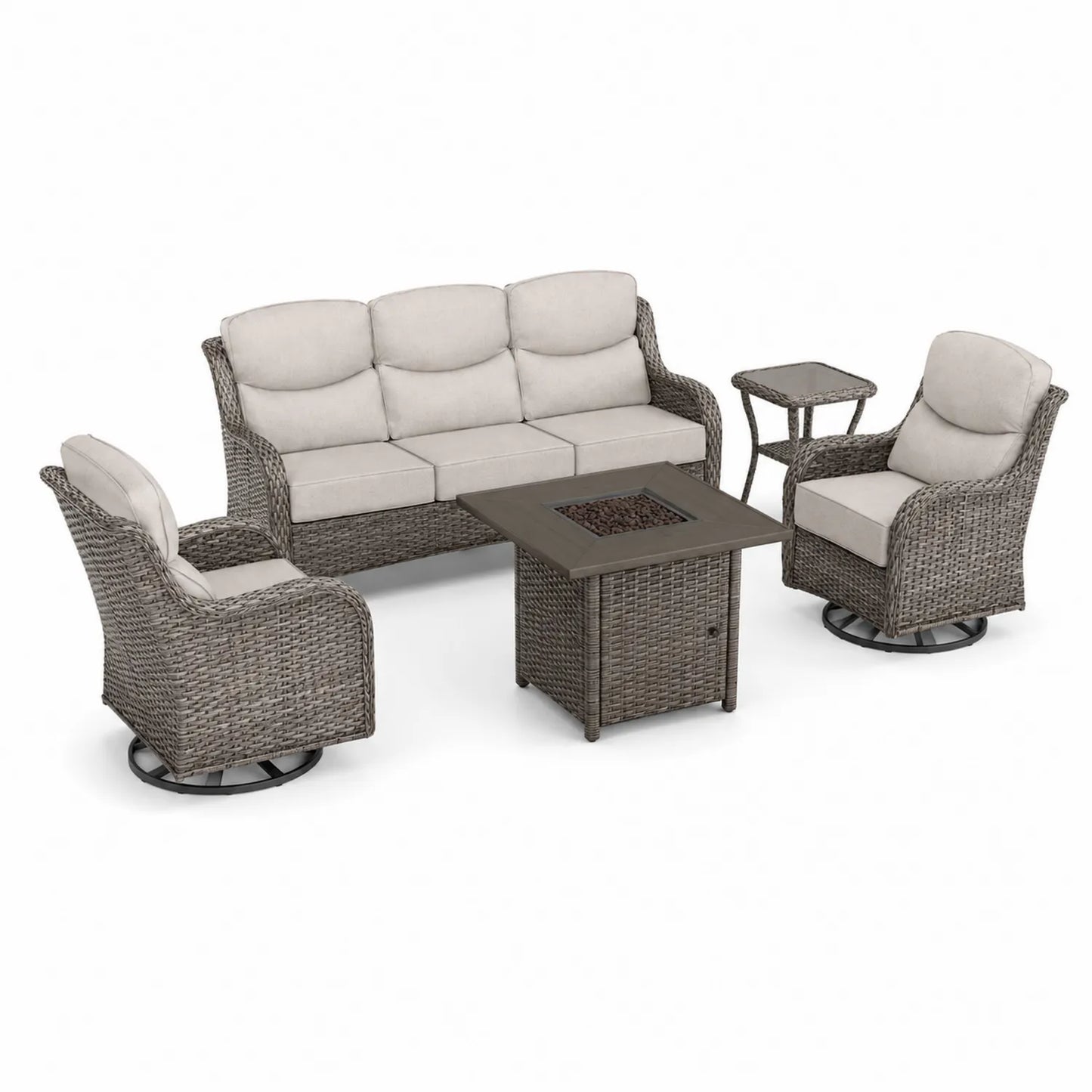 Ensemble de Salon Extérieur en Résine avec Table et Fauteuils Coussins Beige