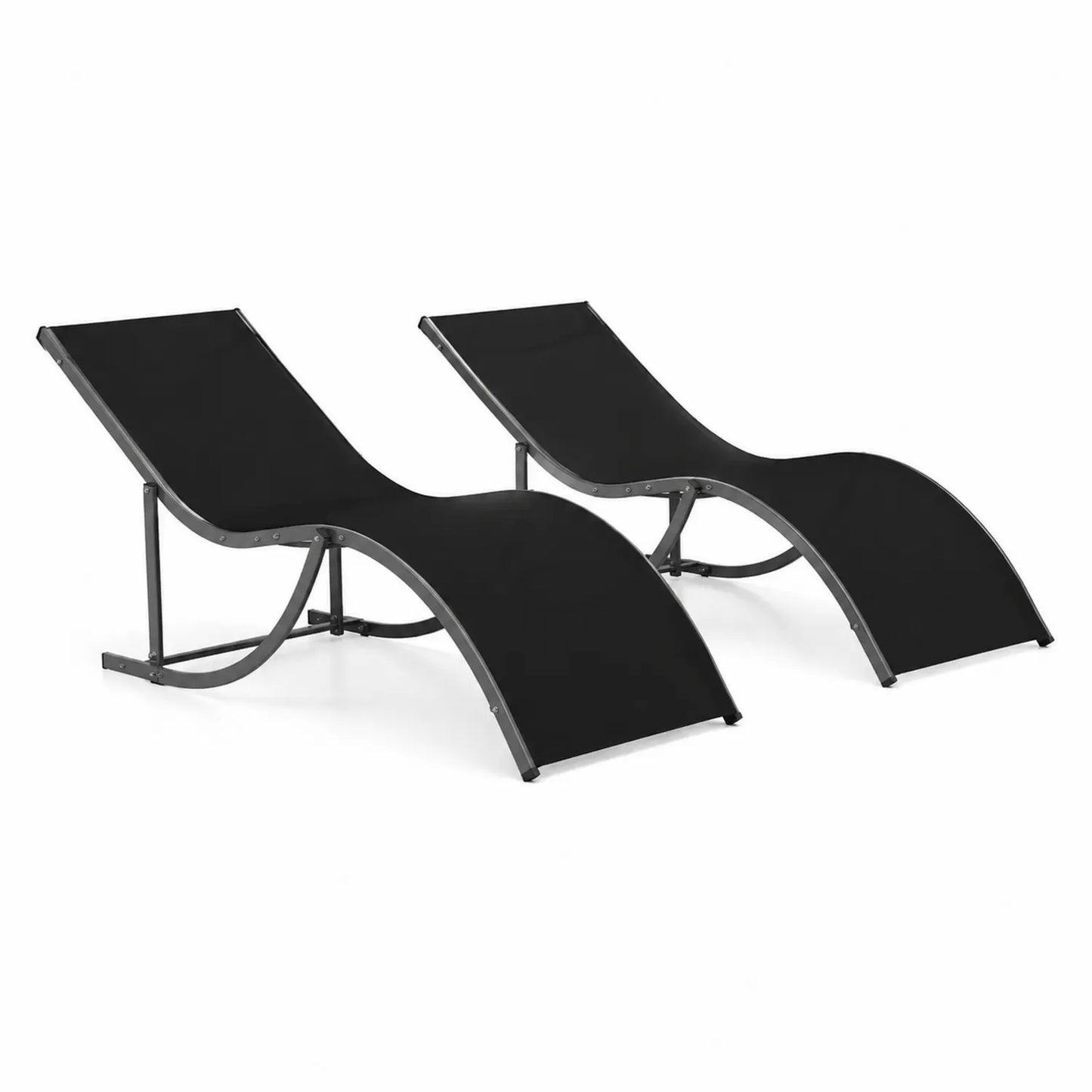 Lot de 2 chaises longues en métal et textilène noir