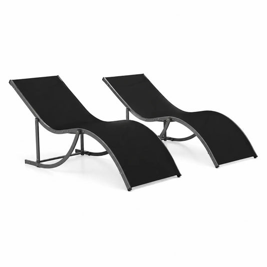 Lot de 2 chaises longues en métal et textilène noir