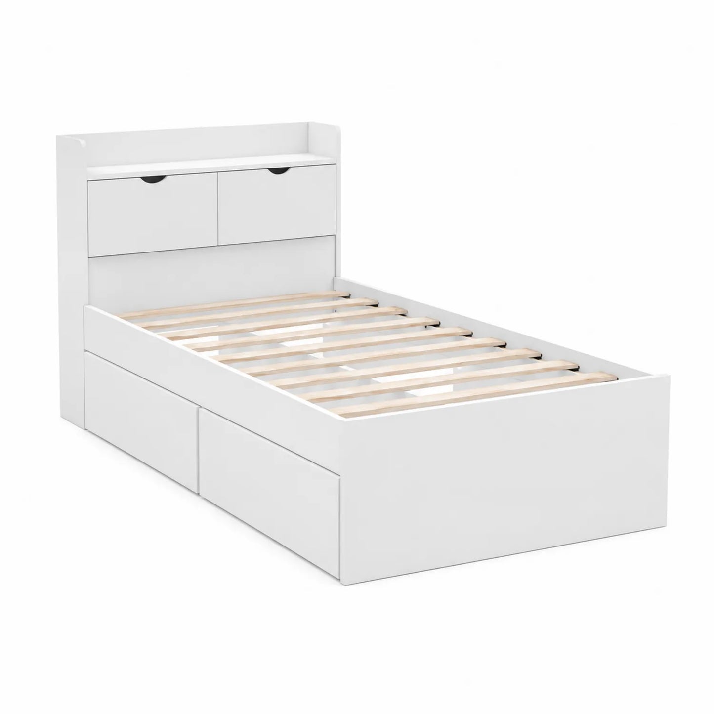 Lit simple en bois blanc avec rangements intégrés