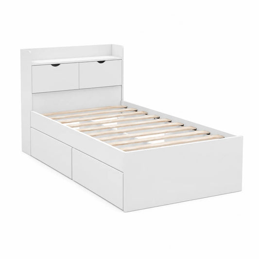 Lit simple en bois blanc avec rangements intégrés