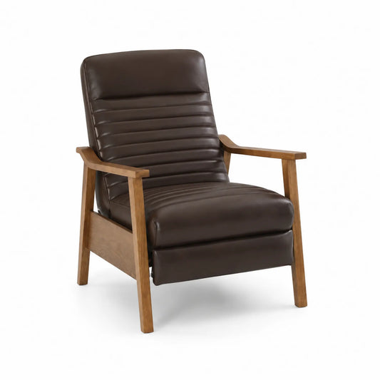 Fauteuil en similicuir marron avec cadre en bois massif