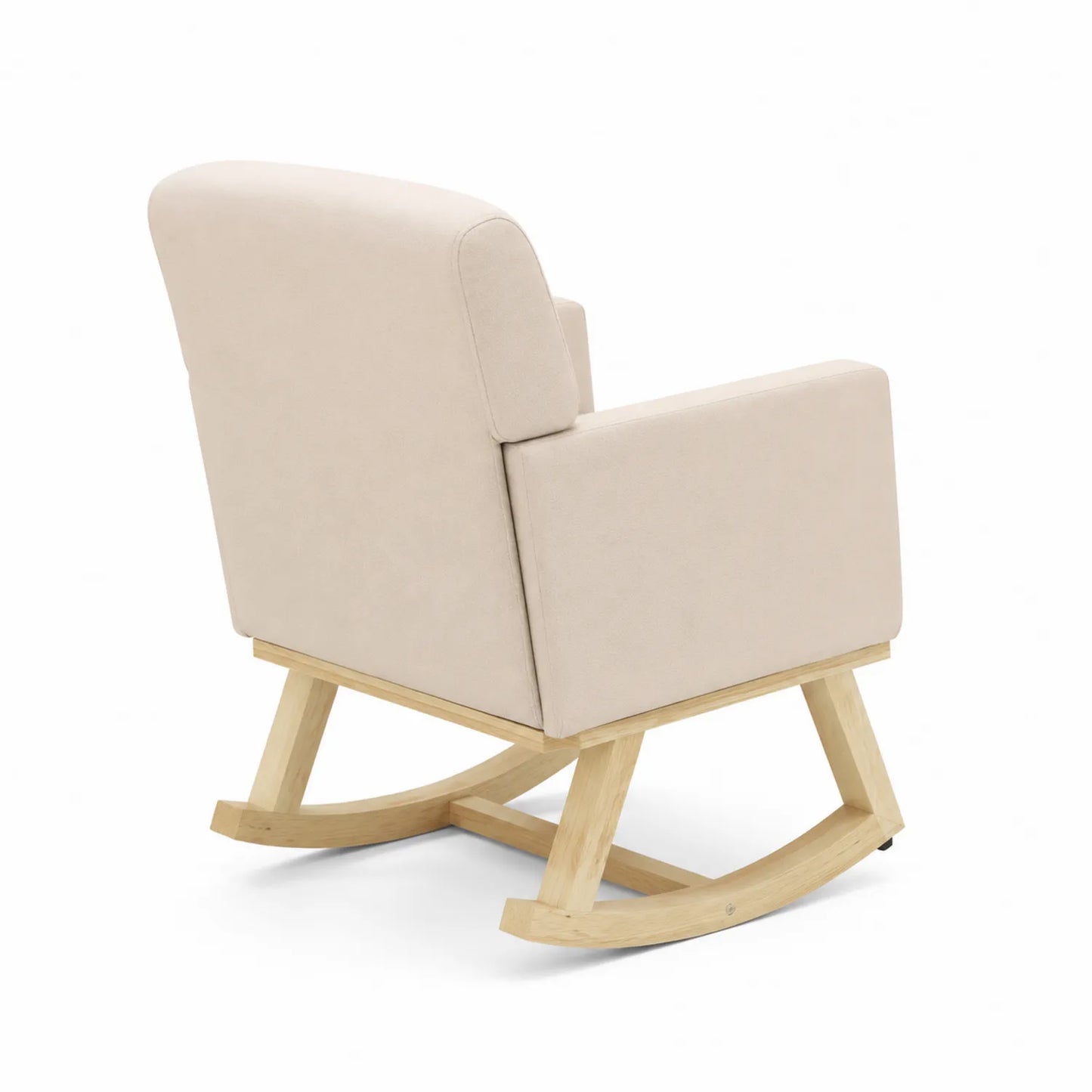 Fauteuil à bascule en bois et tissu polyester beige 80x70x90 cm