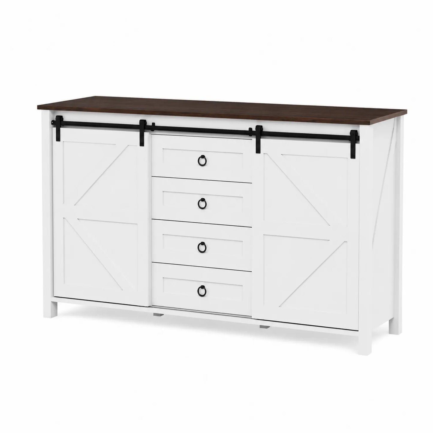 Buffet en bois MDF avec portes coulissantes et tiroirs Blanc/Marron