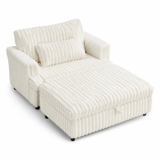 Canapé d'angle en tissu blanc côtelé avec méridienne