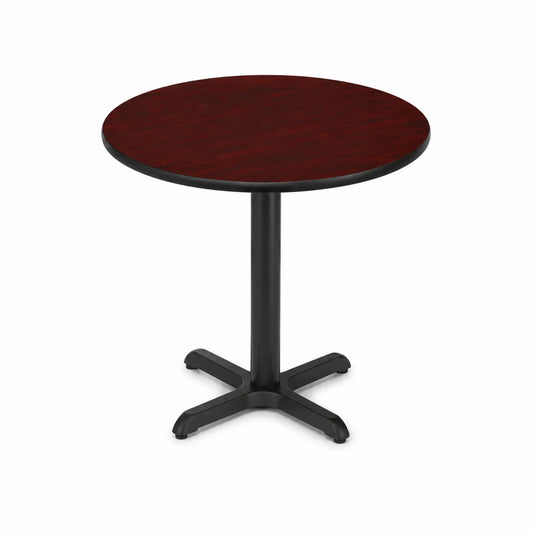Table ronde en bois brun avec pied métallique noir