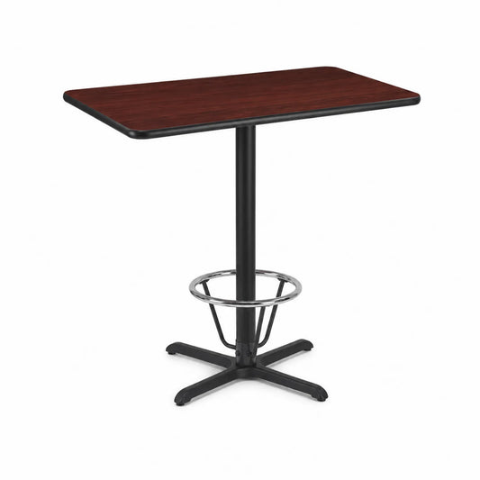 Table haute rectangulaire en bois foncé et métal