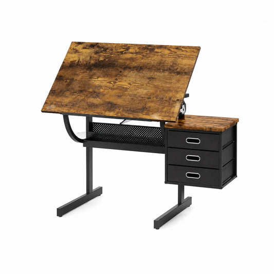 Table à dessin en bois et métal avec tiroirs 120x60x75 cm Marron/Noir