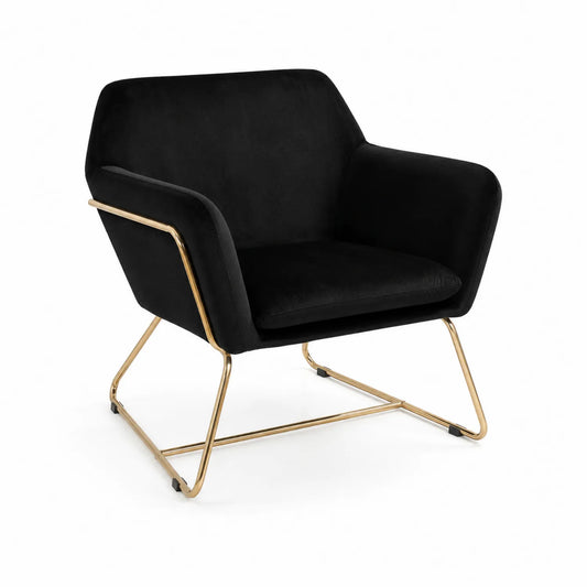 Fauteuil en velours noir avec cadre en métal doré