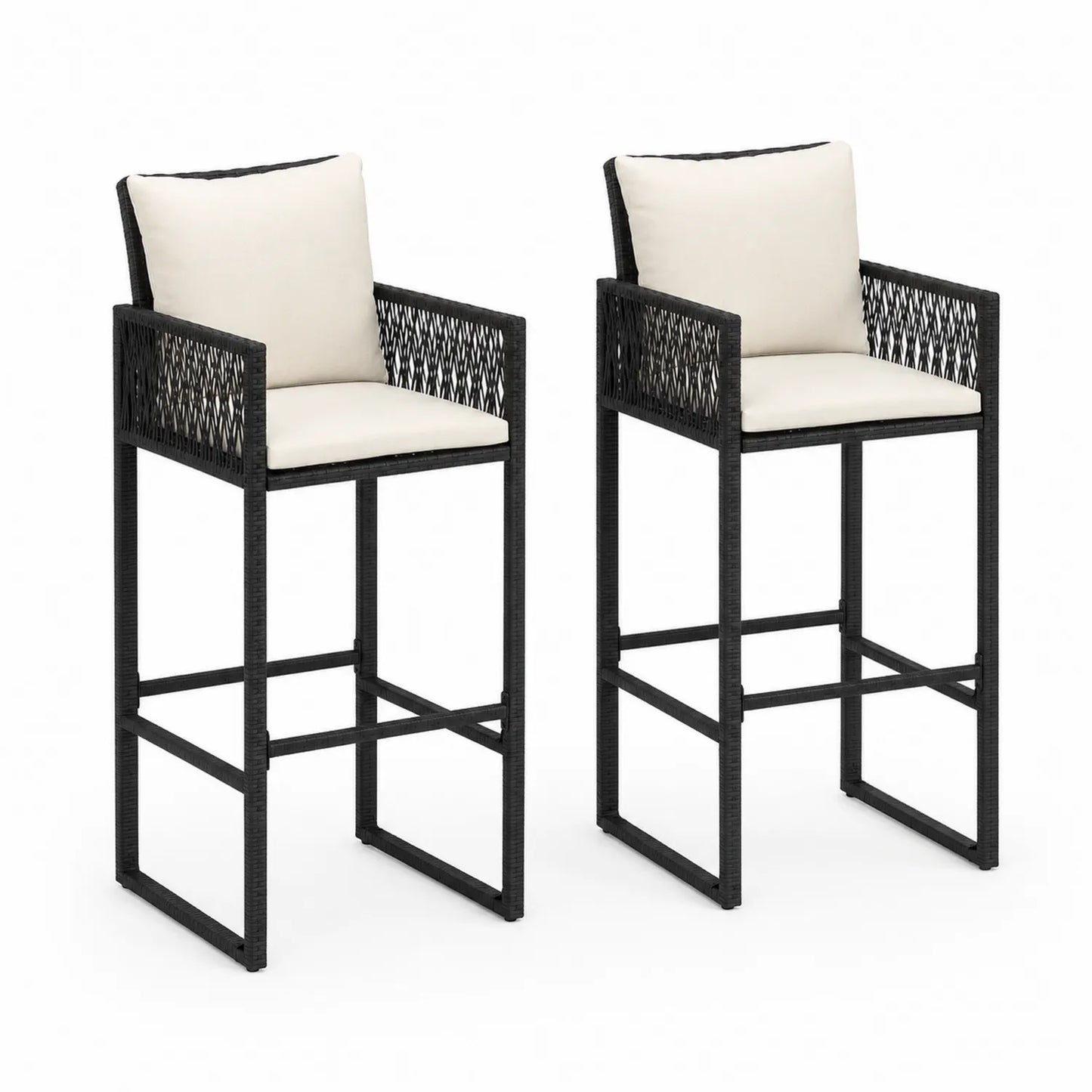 Chaises de bar en résine tressée avec coussins, lot de 2