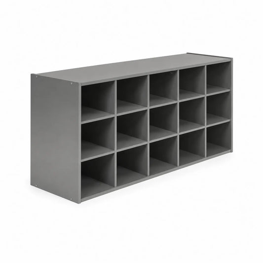 Étagère de rangement 15 compartiments en bois MDF Gris