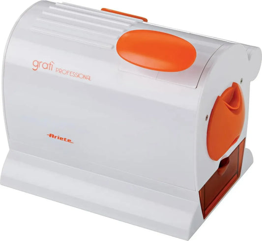 Râpe Électrique Ariete 445 Professional avec Rouleau XL en Acier Inoxydable, Récipient Amovible, 120 W, Blanc et Orange
