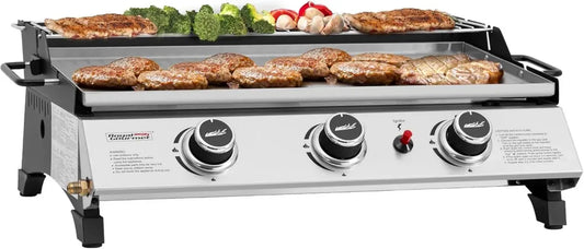 Plaque de Cuisson à Gaz Portable Royal Gourmet 61 cm - 3 Brûleurs avec Plaque Amovible et Grille Chauffante pour Barbecue Extérieur