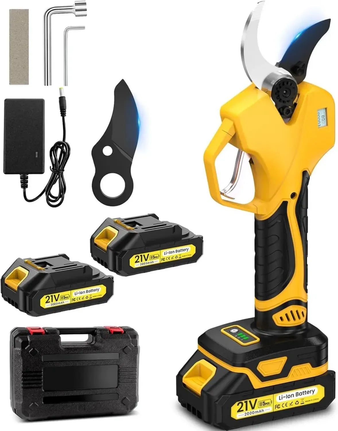 Sécateur Électrique Sans Fil 50mm avec 2 Batteries 2000mAh, Compatible Makita, Écran LCD, Pour Taillage de Branches et Arbustes