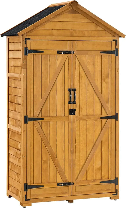 Armoire de Jardin Étanche en Bois avec Toit à Pignon - Gris/Naturel 48x90x178 cm