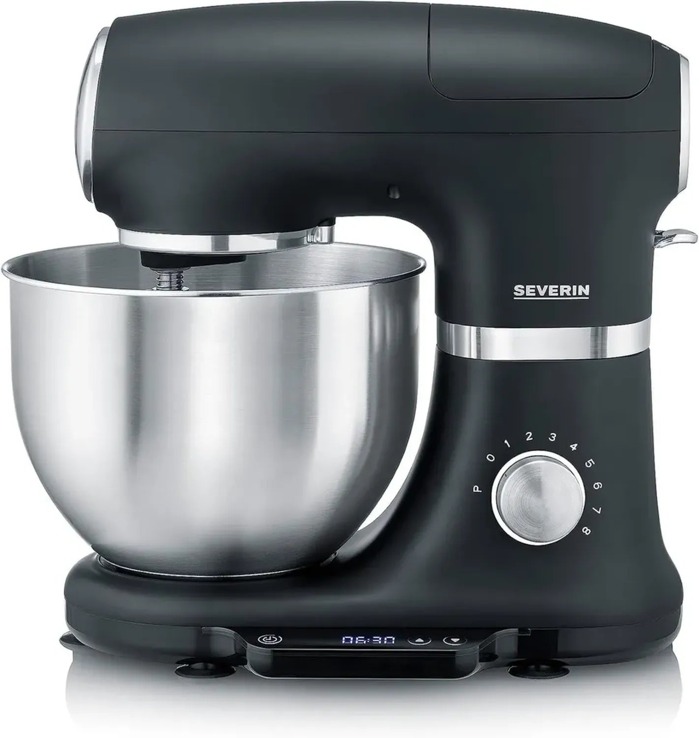 Robot de cuisine SEVERIN avec balance intégrée, 1000 W, capacité 5,5 L, pour 3 kg de pâte, accessoires inclus, noir, modèle KM 3898