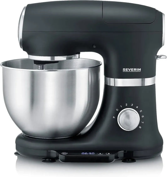 Robot de cuisine SEVERIN avec balance intégrée, 1000 W, capacité 5,5 L, pour 3 kg de pâte, accessoires inclus, noir, modèle KM 3898