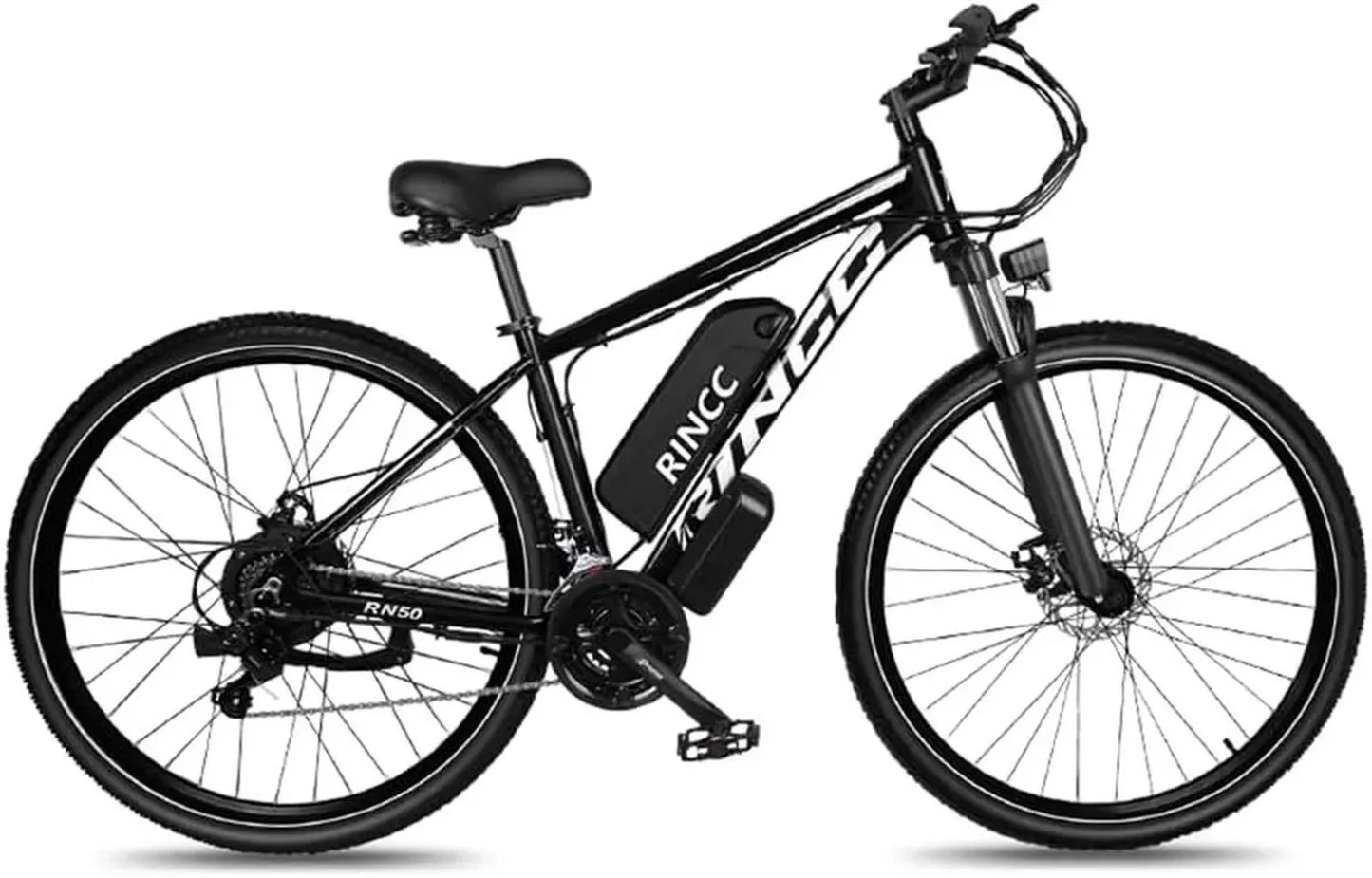 Vélo Électrique RINCC RN50 250W, Batterie 48V 15Ah Amovible, Autonomie 100km, 21 Vitesses, Freins à Double Disque, Assistance 5 Niveaux, Écran LCD, Unisexe Adulte (Noir)