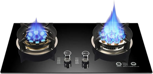 Plaque de Cuisson à Gaz 2 Feux, Verre Trempé, Double Carburant, Nettoyage Facile, Idéale pour Camping-cars et Appartements