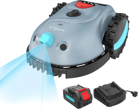 Robot Tondeuse YARDCARE V100 avec Navigation intelligente et Évitement d'Obstacles, Batterie 4 Ah, Lame de Rechange incluse