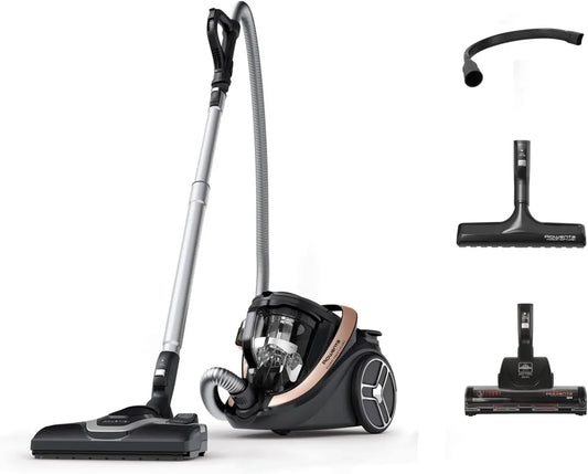 Aspirateur Rowenta Silence Force Cyclonic RO7954EA, sans sac, 500W, 2.5L, 59dB, Noir/Or Rose