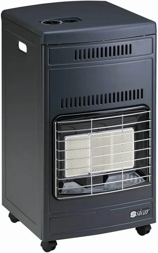 Chauffage au gaz infrarouge 4200W avec allumage piézoélectrique, supports pour bouteille de 15 kg, sécurité intégrée et 4 roulettes mobiles
