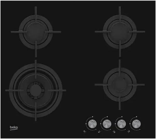 Plaque de cuisson à gaz 4 feux Beko HILW64222S encastrable, noire