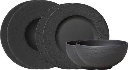 Lot de 6 Assiettes en Porcelaine Premium, Noir, Compatibles Lave-Vaisselle et Micro-Ondes - Villeroy & Boch