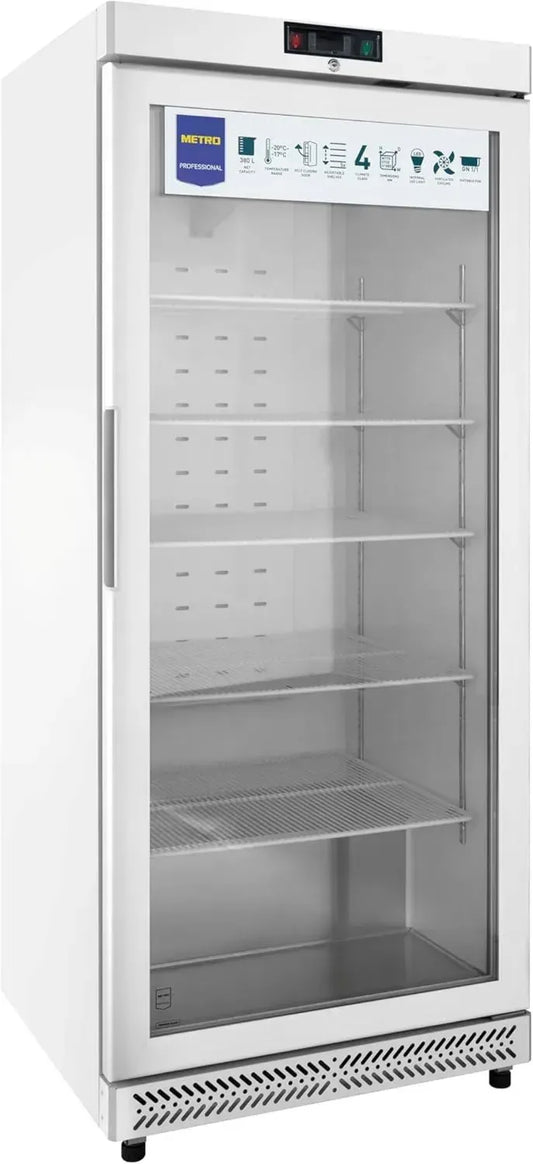 Réfrigérateur à Porte Vitrée 380L en Verre et Aluminium Blanc