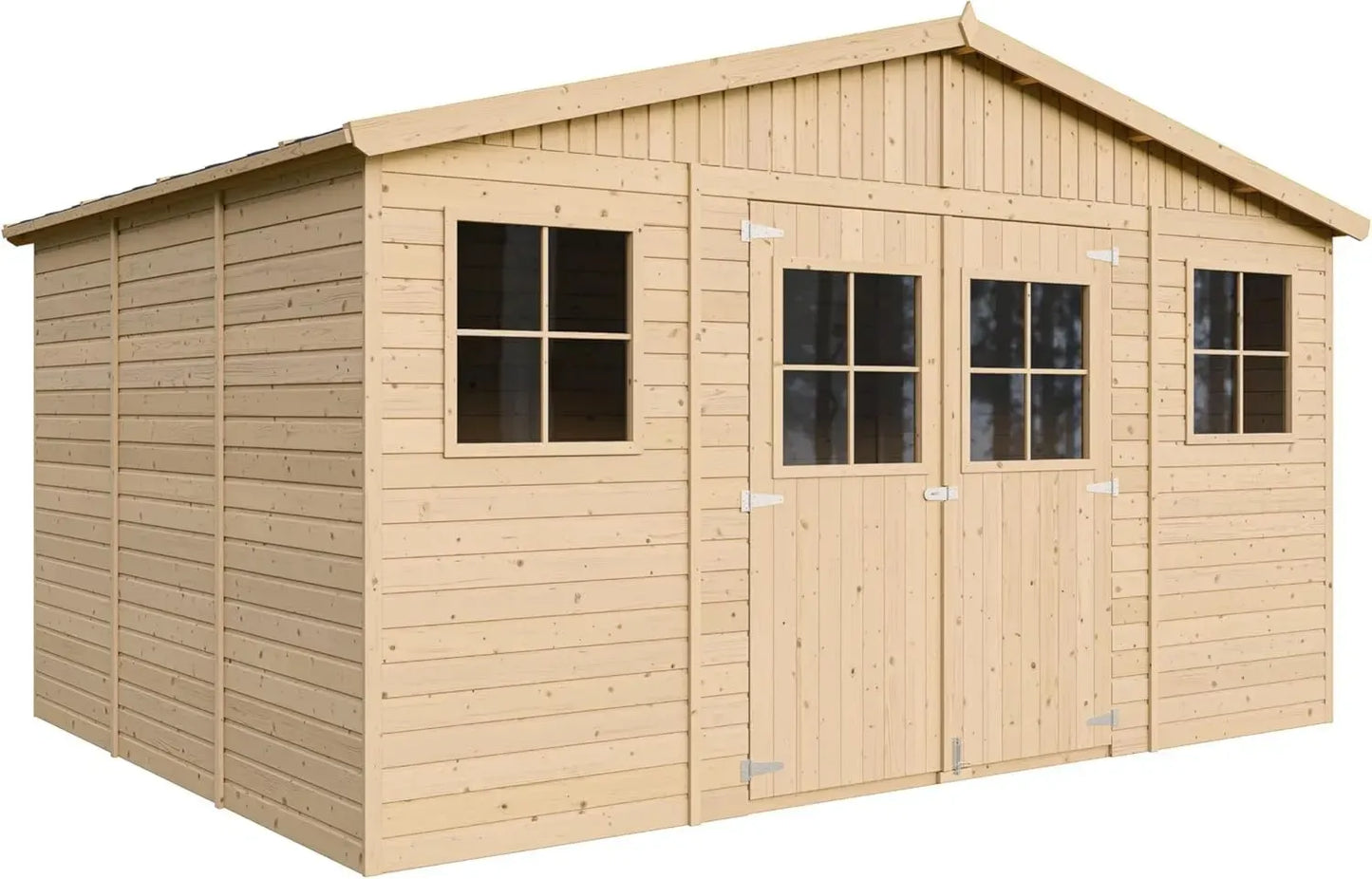 Chalet de Jardin en Bois avec Plancher Imprégné - 12 m² - Espace de Rangement pour Outils et Vélos - Timbela M331+M331G