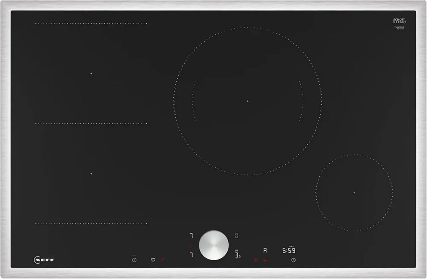 Plaque à induction NEFF 80 cm, vitrocéramique, Twist Pad, Home Connect, noir