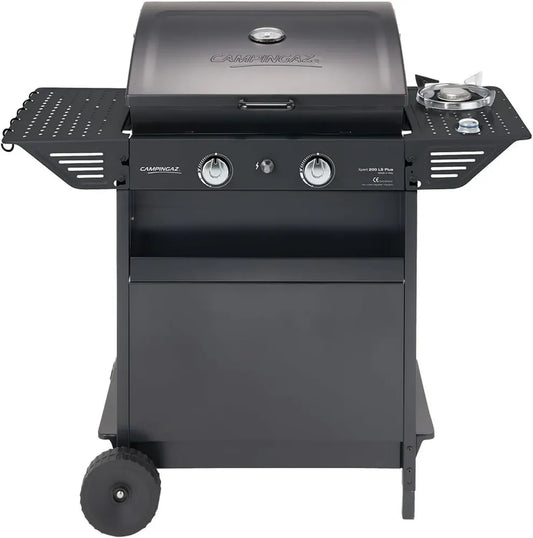 Barbecue à gaz Campingaz Xpert 200 LS Plus avec pierres de lave et chariot, 2 brûleurs principaux et 1 latéral, couvercle avec thermomètre, tablette latérale rabattable, puissance totale 10,3 kW