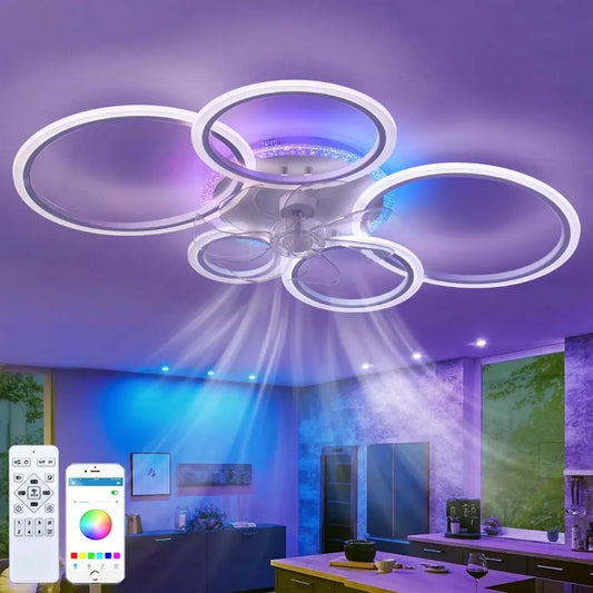 Ventilateur de Plafond RGB avec Lumière LED et Télécommande, Silencieux, 6 Vitesses Réversibles, Ø 95 cm, Blanc
