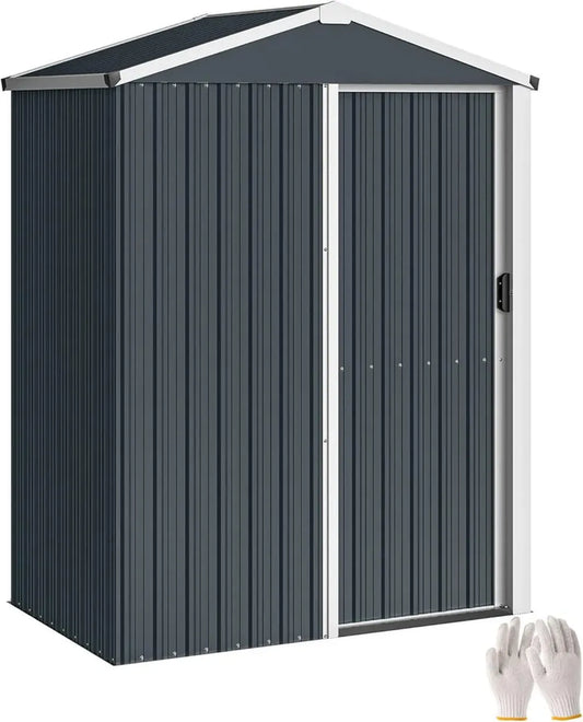 Abri de Jardin Métallique Outsunny avec Porte Coulissante, Toit en Pente, Rangement Extérieur pour Outils, Acier Galvanisé 136x87x179 cm, Gris Foncé
