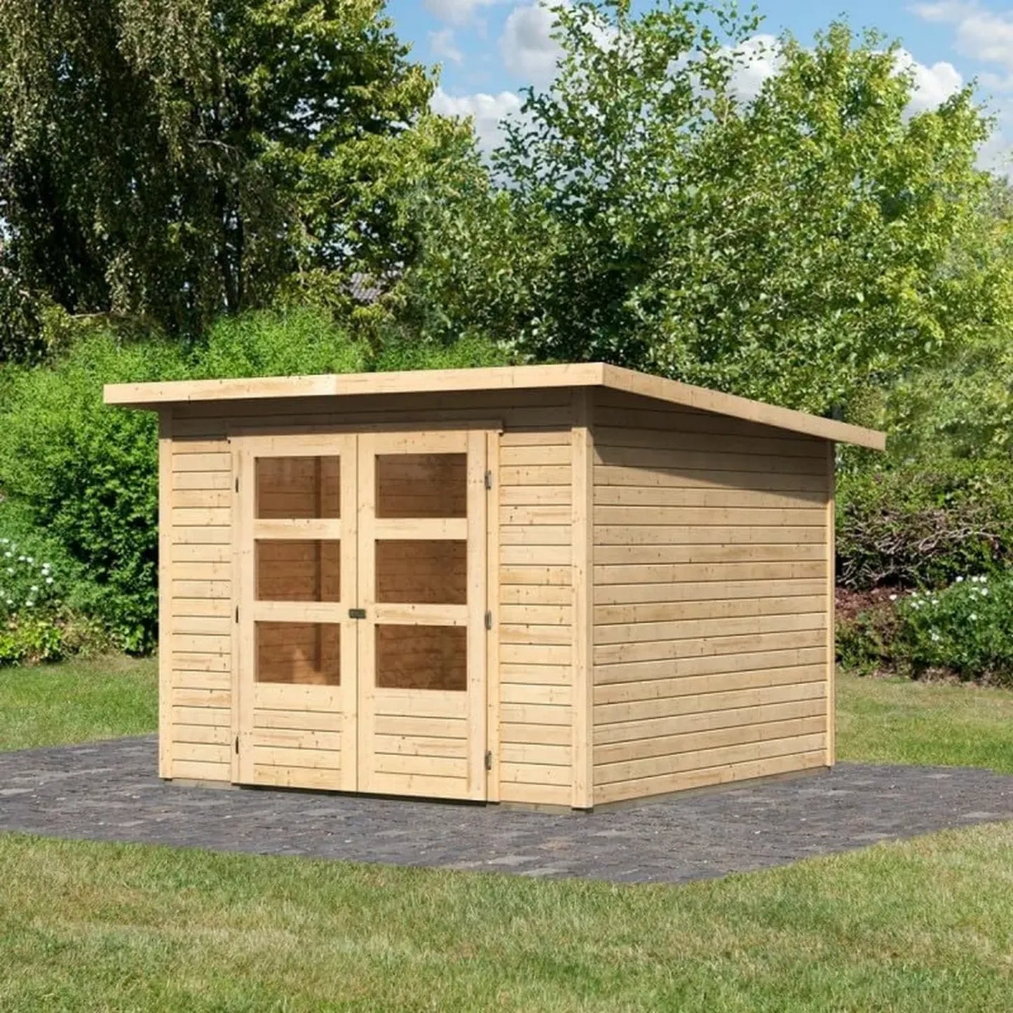 Abri de Jardin en Bois Massif 6,05m² avec Double Porte, Toit Plat