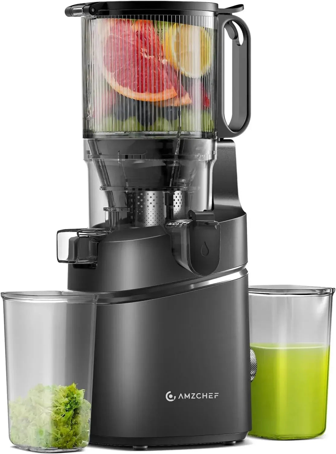 Extracteur de Jus Automatique AMZCHEF, Large Ouverture 135 mm, Capacité 1,8 L, pour Fruits et Légumes Entiers, 250W, Triple Filtration - Noir