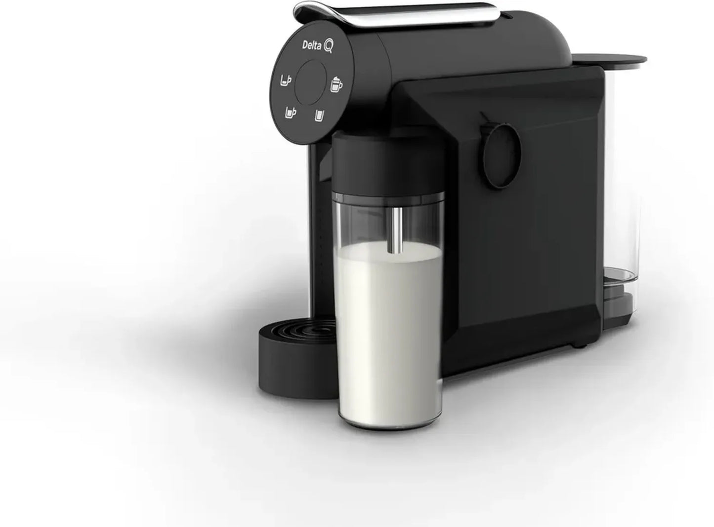 Cafetière à Capsules Delta Q MiniMilkQool Noire avec Réservoir à Lait, Compacte et Polyvalente